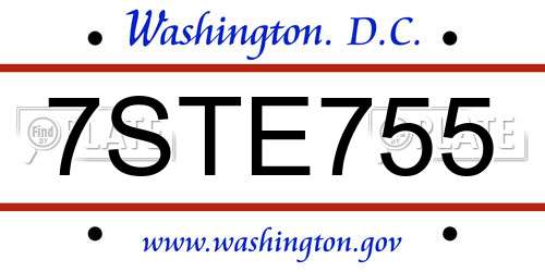 7STE755 District Of Columbia License Plate