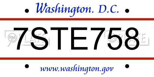 7STE758 District Of Columbia License Plate