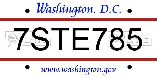 7STE785 District Of Columbia License Plate