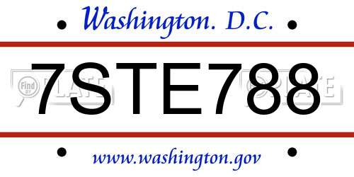 7STE788 District Of Columbia License Plate
