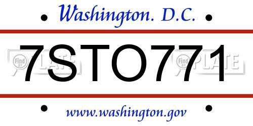 7STO771 District Of Columbia License Plate
