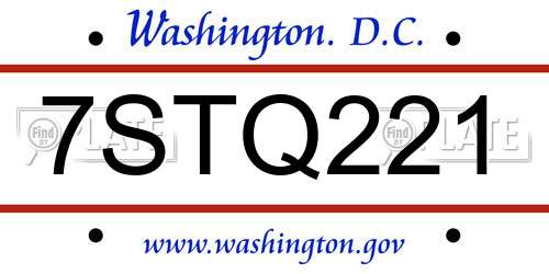 7STQ221 District Of Columbia License Plate