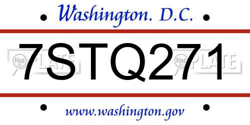 7STQ271 District Of Columbia License Plate