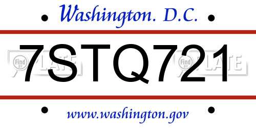 7STQ721 District Of Columbia License Plate