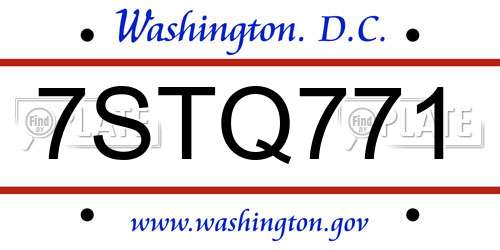 7STQ771 District Of Columbia License Plate