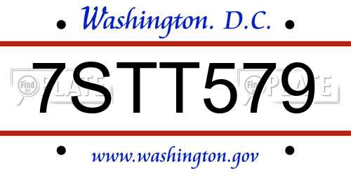 7STT579 District Of Columbia License Plate