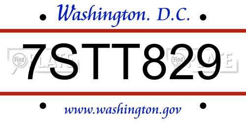 7STT829 District Of Columbia License Plate