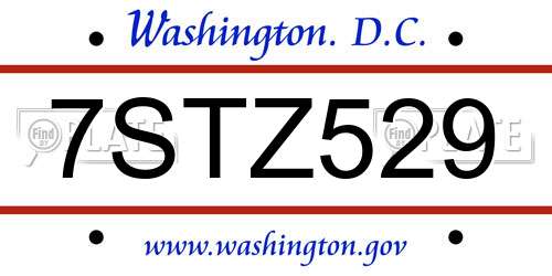 7STZ529 District Of Columbia License Plate