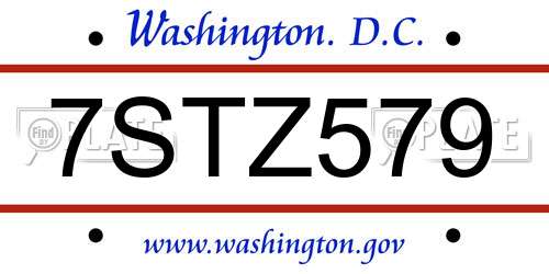 7STZ579 District Of Columbia License Plate