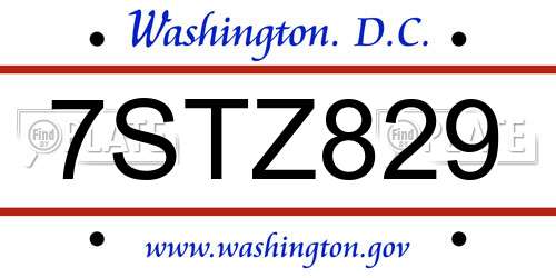 7STZ829 District Of Columbia License Plate