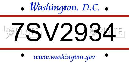 7SV2934 District Of Columbia License Plate