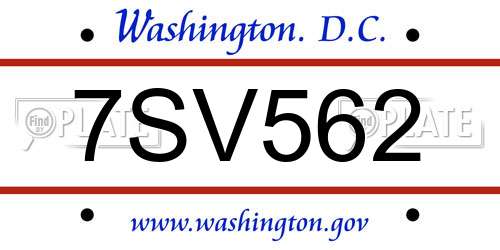 7SV562 District Of Columbia License Plate