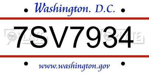 7SV7934 District Of Columbia License Plate