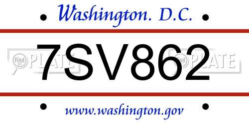 7SV862 District Of Columbia License Plate