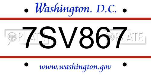 7SV867 District Of Columbia License Plate