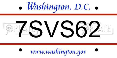 7SVS62 District Of Columbia License Plate