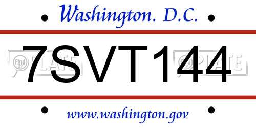 7SVT144 District Of Columbia License Plate