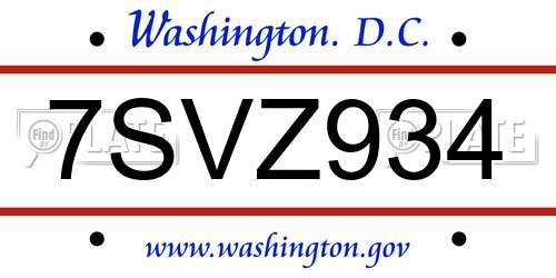 7SVZ934 District Of Columbia License Plate