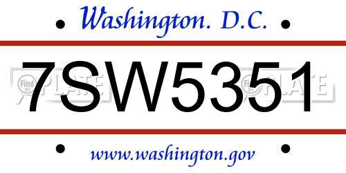 7SW5351 District Of Columbia License Plate