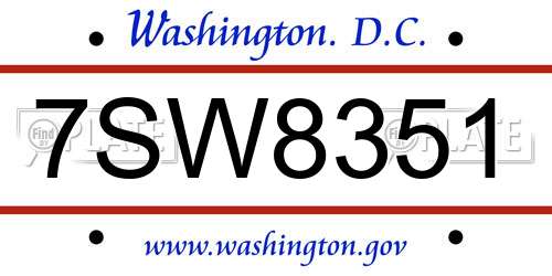 7SW8351 District Of Columbia License Plate