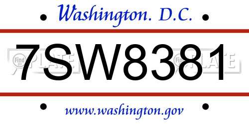 7SW8381 District Of Columbia License Plate