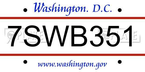 7SWB351 District Of Columbia License Plate