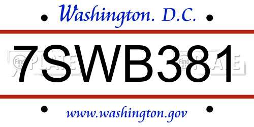 7SWB381 District Of Columbia License Plate