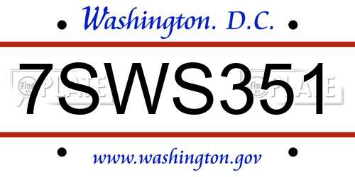 7SWS351 District Of Columbia License Plate