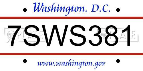 7SWS381 District Of Columbia License Plate