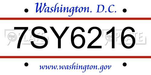 7SY6216 District Of Columbia License Plate