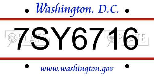 7SY6716 District Of Columbia License Plate