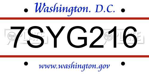 7SYG216 District Of Columbia License Plate