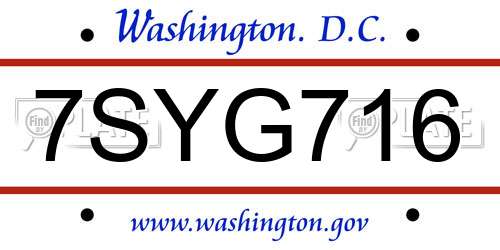 7SYG716 District Of Columbia License Plate