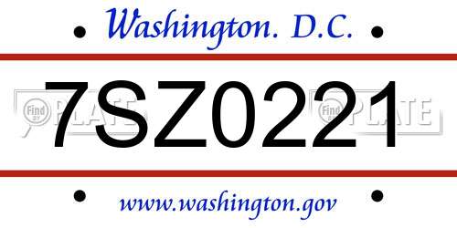 7SZ0221 District Of Columbia License Plate