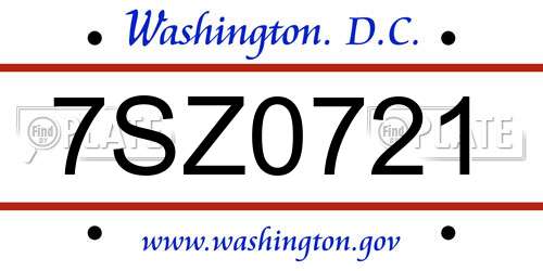7SZ0721 District Of Columbia License Plate