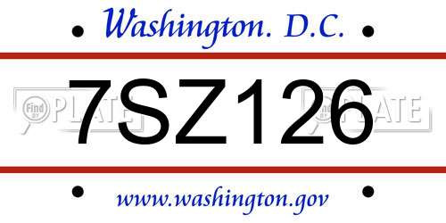 7SZ126 District Of Columbia License Plate