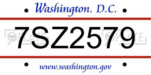 7SZ2579 District Of Columbia License Plate