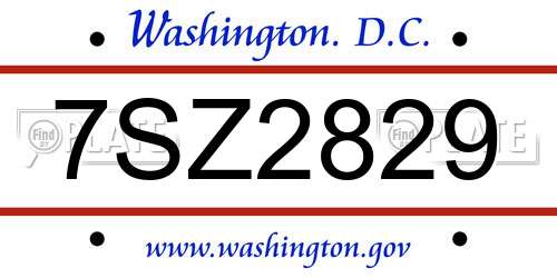 7SZ2829 District Of Columbia License Plate