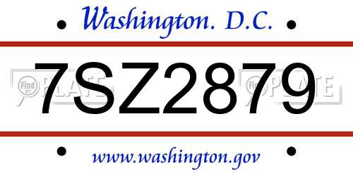 7SZ2879 District Of Columbia License Plate