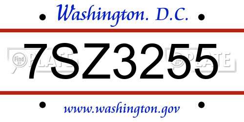 7SZ3255 District Of Columbia License Plate