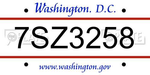 7SZ3258 District Of Columbia License Plate