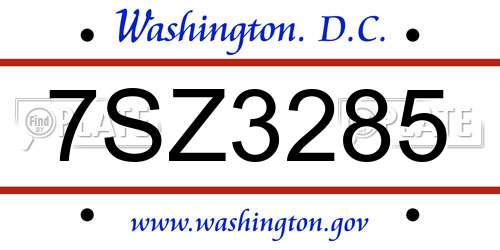 7SZ3285 District Of Columbia License Plate