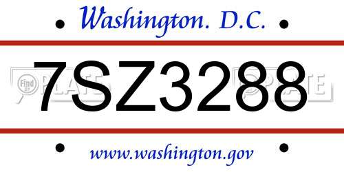 7SZ3288 District Of Columbia License Plate
