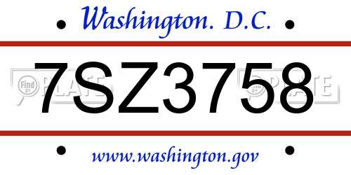 7SZ3758 District Of Columbia License Plate