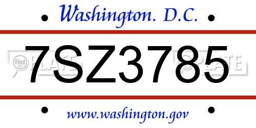 7SZ3785 District Of Columbia License Plate