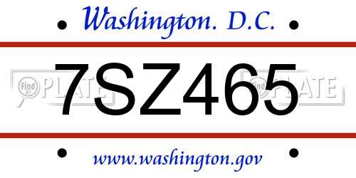 7SZ465 District Of Columbia License Plate