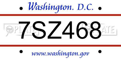 7SZ468 District Of Columbia License Plate