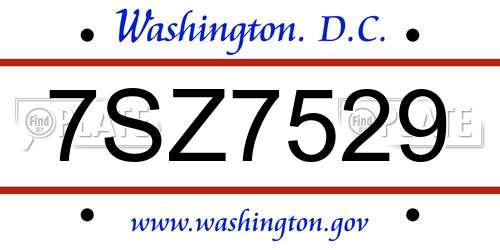 7SZ7529 District Of Columbia License Plate