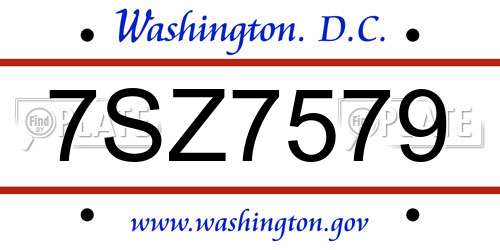 7SZ7579 District Of Columbia License Plate