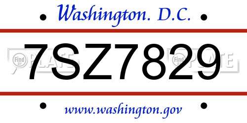 7SZ7829 District Of Columbia License Plate